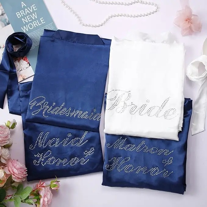 

7 Pcs Bride Satin Robes Bridesmaid Robes Bridal Shower Kimono Clothes for Women Bridal Shower Wedding Bridesmaid Favors