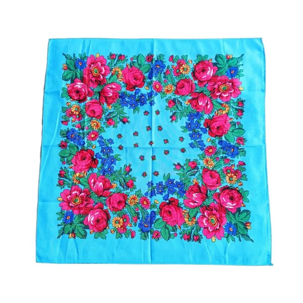 

New Polyester Rose Flower Print Head Scarf Ethnic Style Square Twill Printed Scarf Shawl Sunscreen Square Shawl