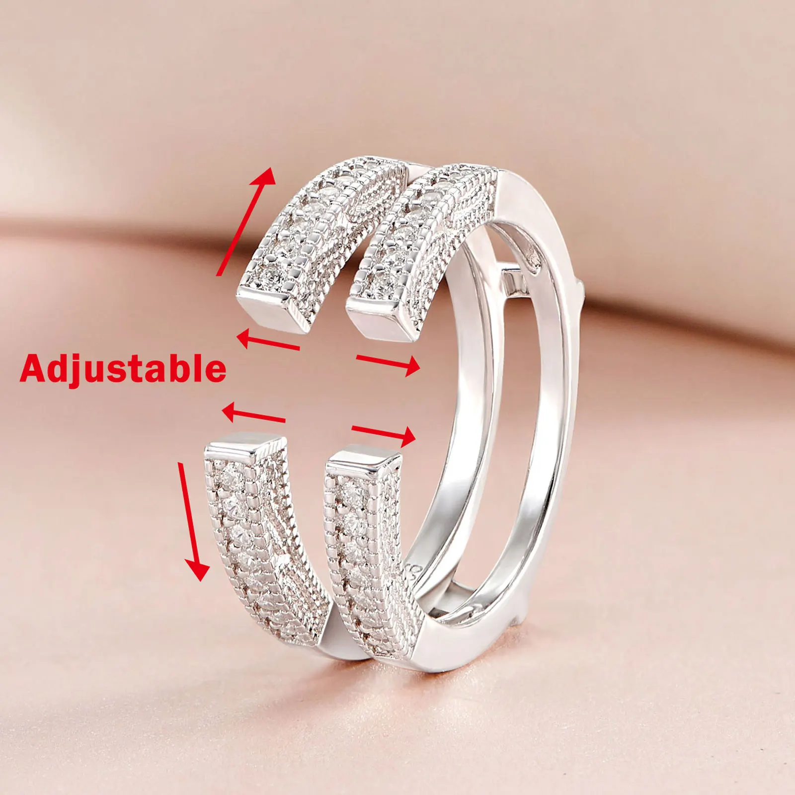 Newshe Creative 925 Sterling Silver Ring Enhancer for Engagement Adjustable Open Guard Wrap Wedding Band Cubic Zircon Jewelry