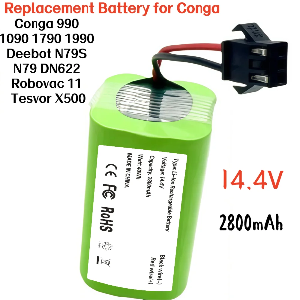 14.4V 2800mAh Robot Vacuum Cleaner Battery for EXVAC660 Redmond RV-R670S Neatsvor x500 Eufy RoboVac 35C Genio Profi 290