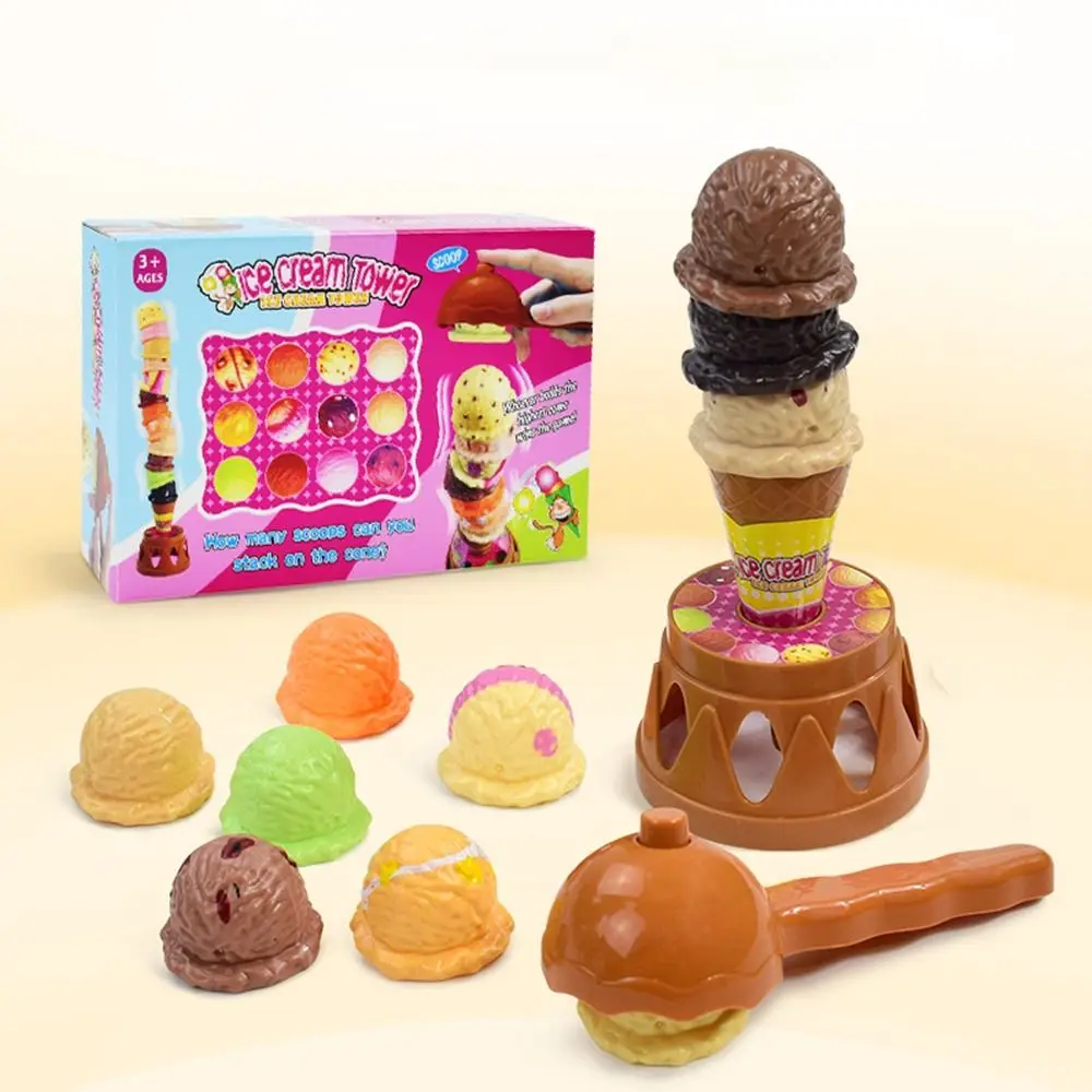 Brinquedo de sorvete empilhável multicolorido, aperto de plástico, brinquedo educacional precoce, comunicação genuína, coordenação mão-olho