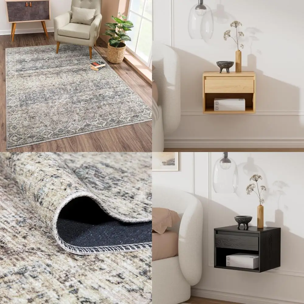

Коврик Bloom Rugs Caria Моющийся нескользящий коврик 6x9 — бежево-коричневый/бирюзовый традиционный коврик для гостиной, спальни, столовой и Ki