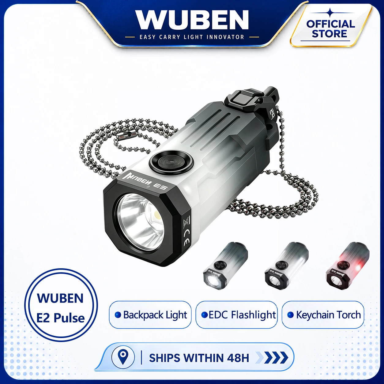 Wuben E2 Pulse Edc Flashlight Ultra Light Heartbeat Strobe Torch Flashlight 150Lm Triple Light Source Led Emergency Flashlights
