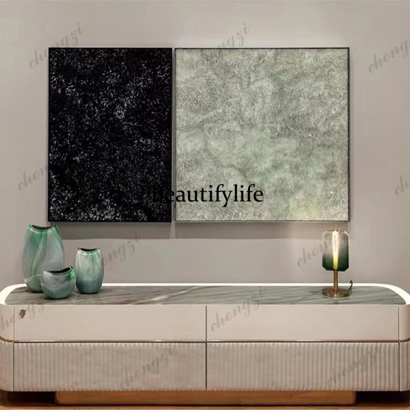 Light luxury designer natural marble TV cabinet Modern living room Home locker