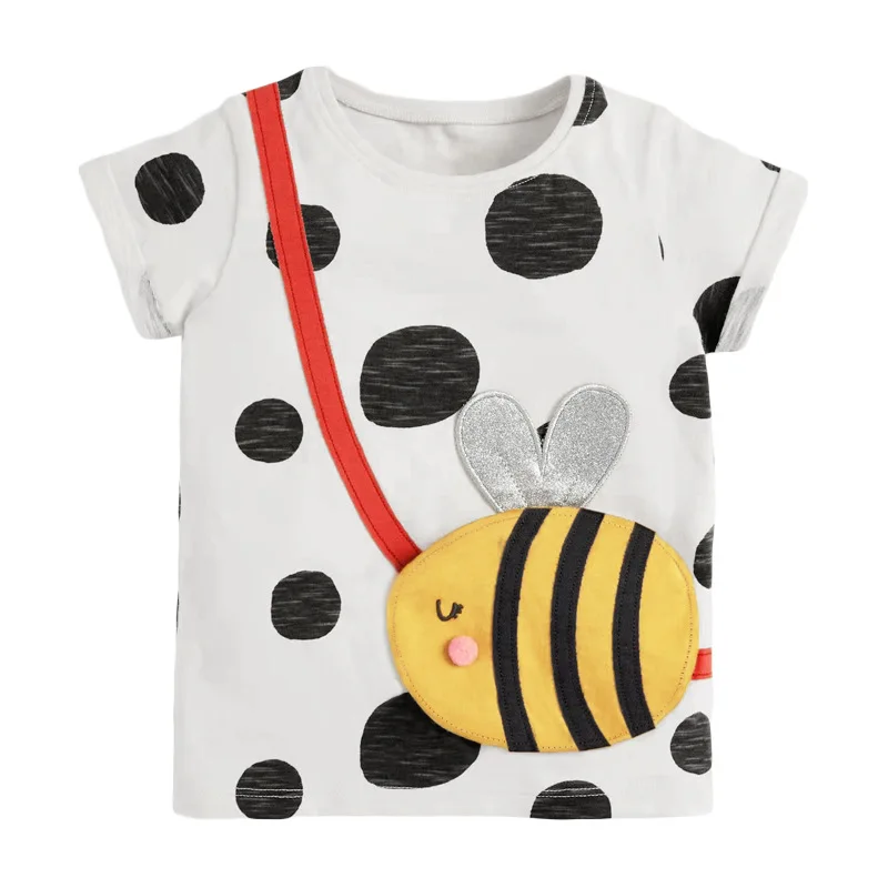 Little maven Nieuwe Meisjes T-shirts met korte mouwen Animal Bee Applicaties Baby Meisjes Katoenen Shirts Zomer Kinderkleding voor kind Top