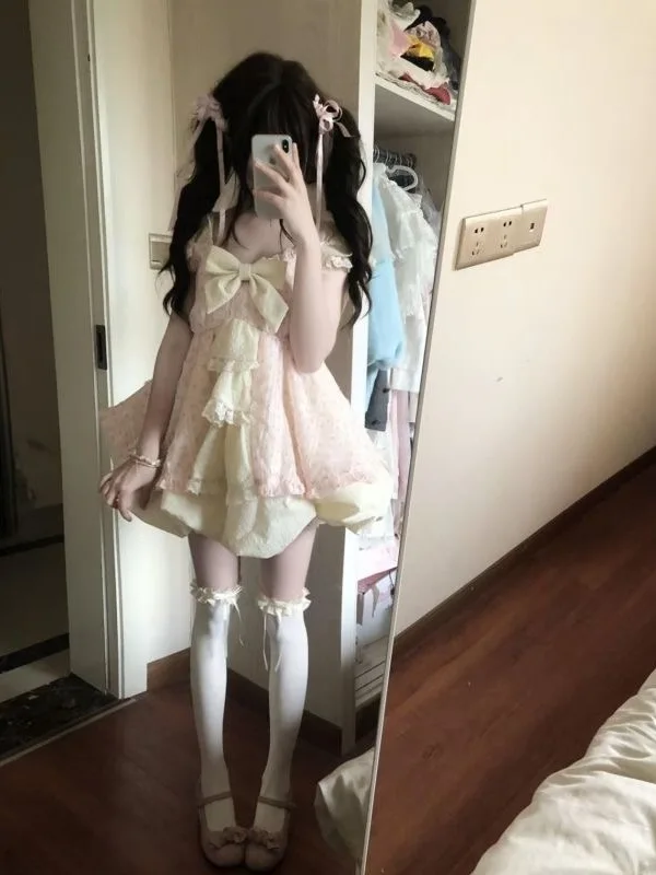 

Sweet Floral Print Puffy Skirt Set with Strap Design And Patchwork for Young Women ort Sve round Ne Two-Piece Ensemble