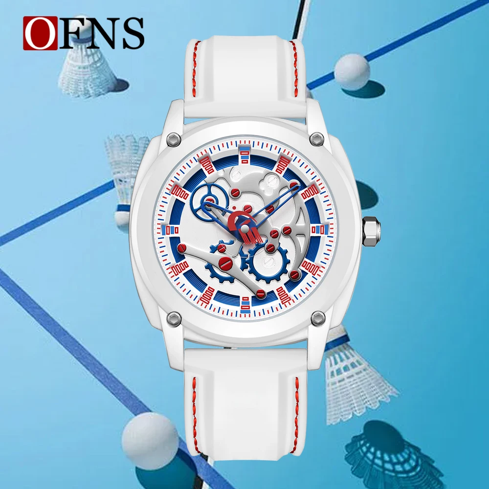 OFNS 3235นาฬิกาข้อมือสำหรับผู้ชายสายซิลิโคนนิ่มดีไซน์ใหม่กันน้ำ50เมตรนาฬิกาข้อมือควอทซ์ญี่ปุ่น