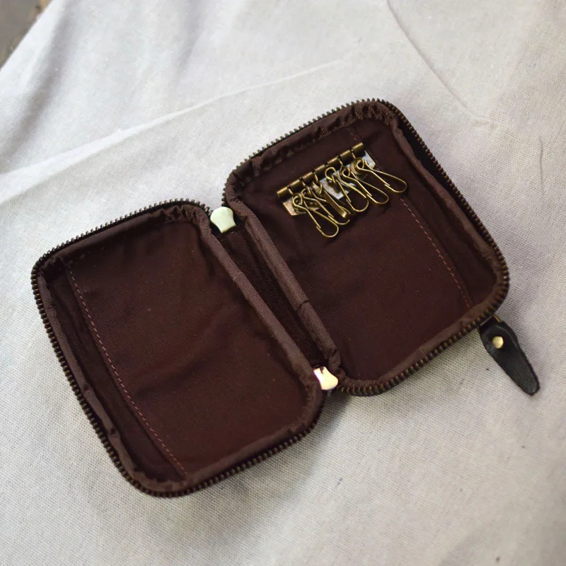 

AETOO кожаная многофункциональная сумка для ключей ручной работы, мужской кошелек для монет из воловьей кожи, короткая простая сумка для карт на молнии в стиле ретро, маленькая сумка