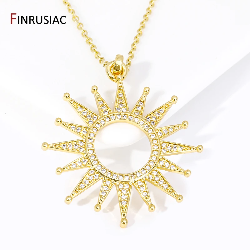 DIY Necklace Making Supplies 18K Gold Plated Brass Hollow Sun Pendant,Inlaid Zircon Sun Charms For DIY Jewelry Making Findings