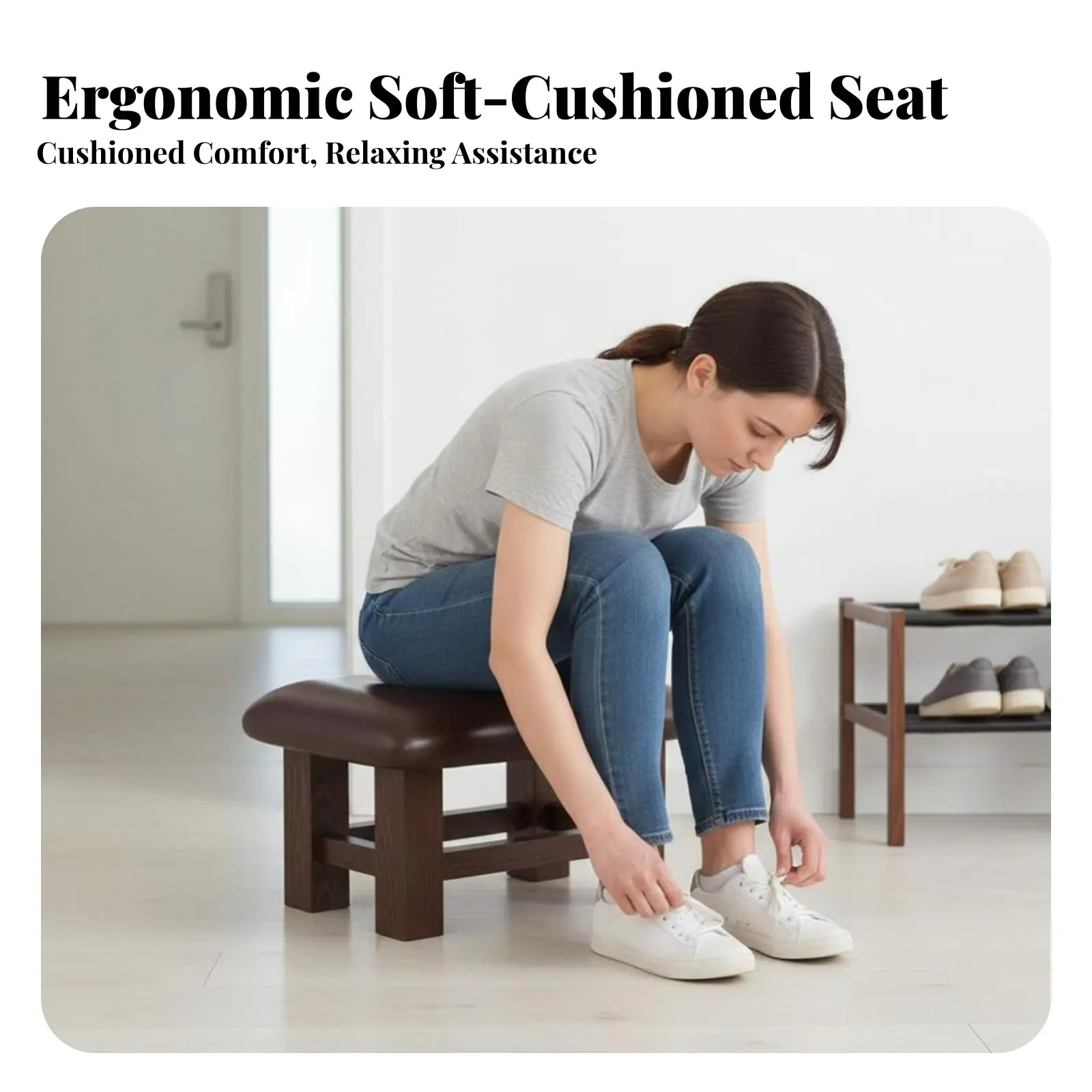 

Upholstered Shoe Bench hardwood Wood Frame Low Stool Soft Padded Seat space-saving Design for Adults, Renters, Entryway, Hallway