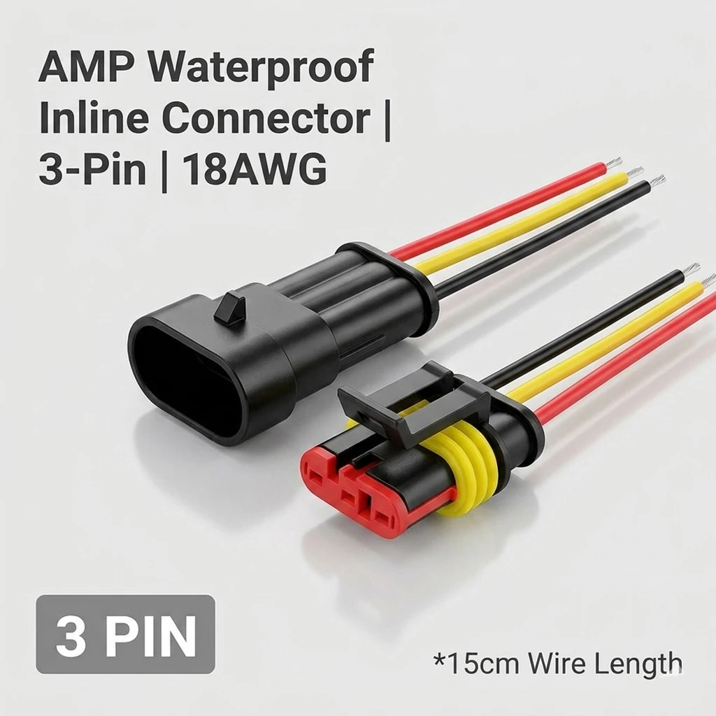 Waterproof 3-Pin AMP Automotive Connector, Male Female Plug, 18AWG Wire Socket, Quick Disconnect Wire Harness for Car & Truck