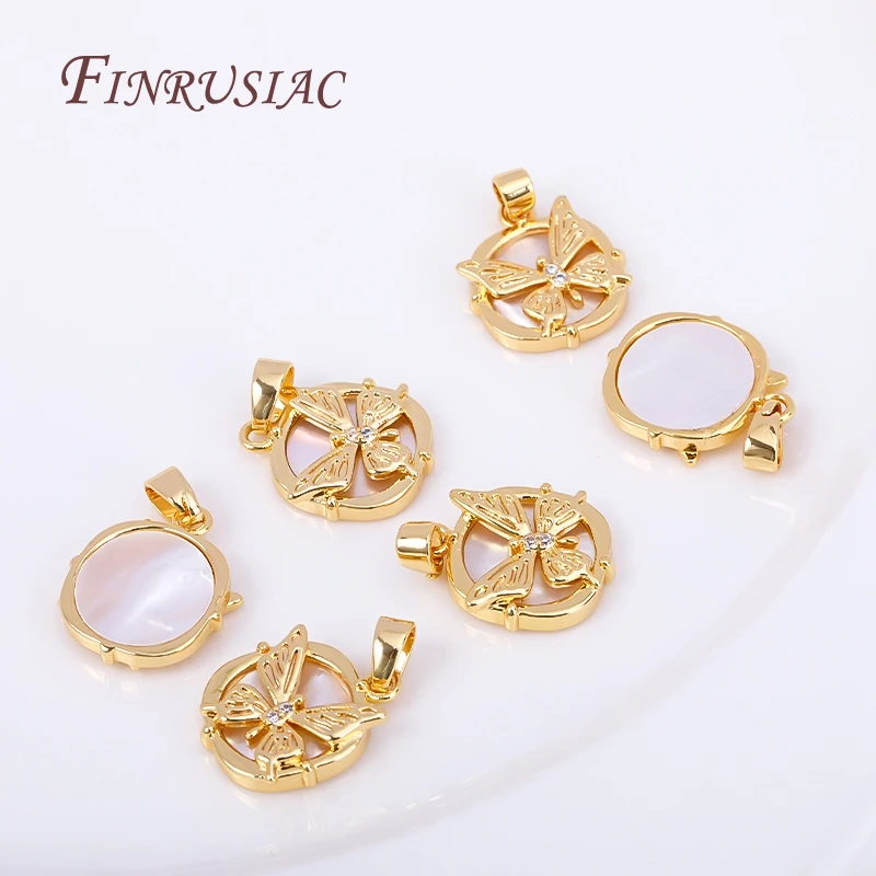 18K Real Gold Plated Butterfly Pendant DIY Necklace Making Accessories,Natural Shell Square Charms  Accessory DIY Jewelry Crafts