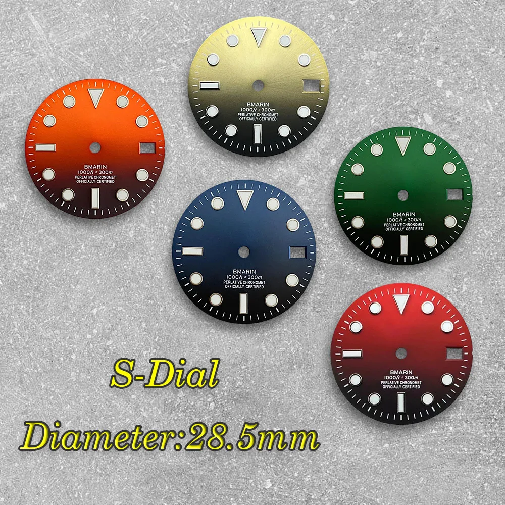 28.5mm S Logo SUB Sunray Dial Suitable For NH35/NH36 Janpan Movement Ice Blue Luminous  Watch Modification Accessories