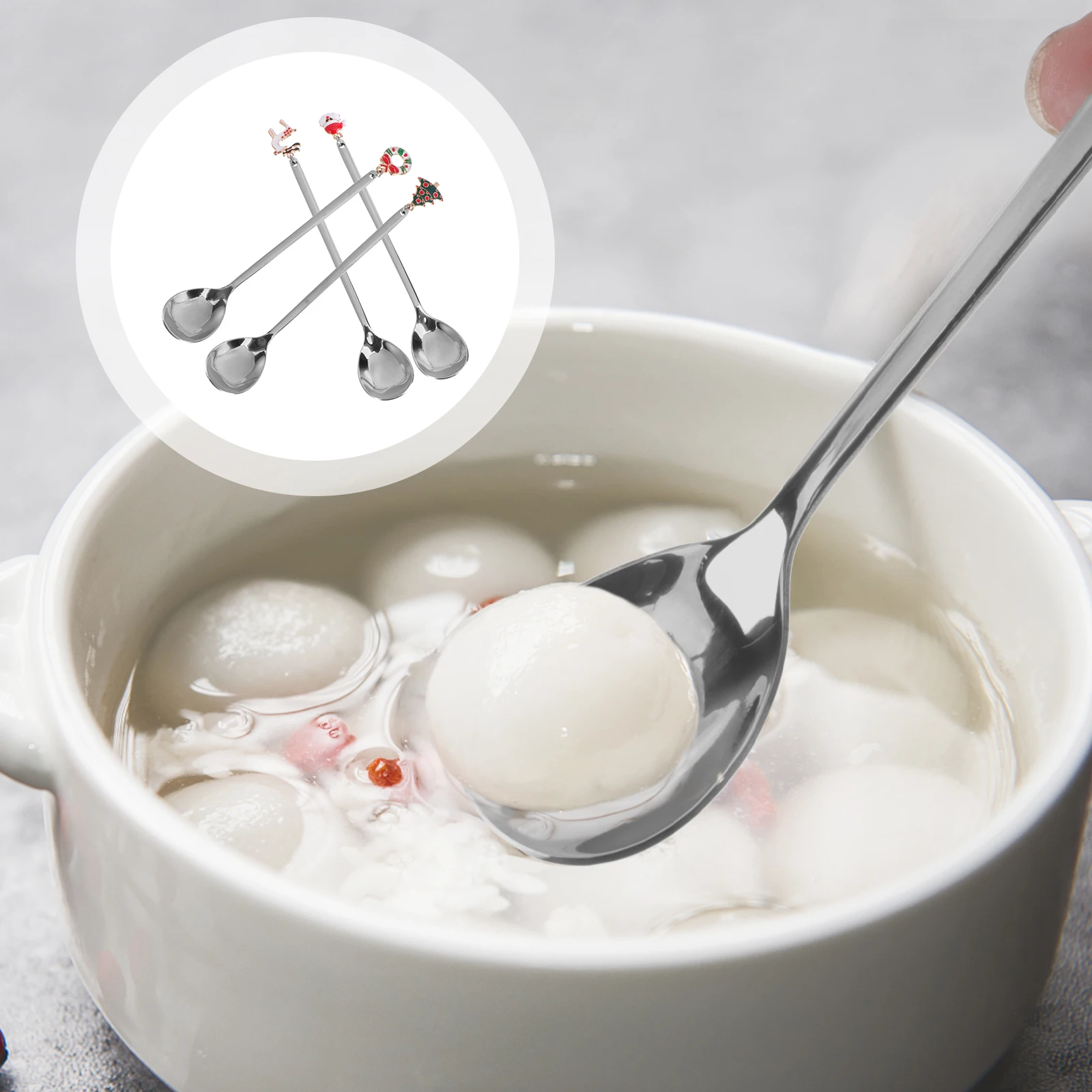 

4 pcs Christmas Theme Creative Dessert Spoons Stainless Steel Coffee Mixing Scoops Rust-Proof Kitchen Utensils Household