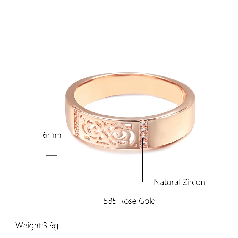 SYOUJYO Glossy 585 Rose Golden Rings For Women Shiny Natural Zircon Vintage Wedding Ring Ethnic Jewelry Accessories