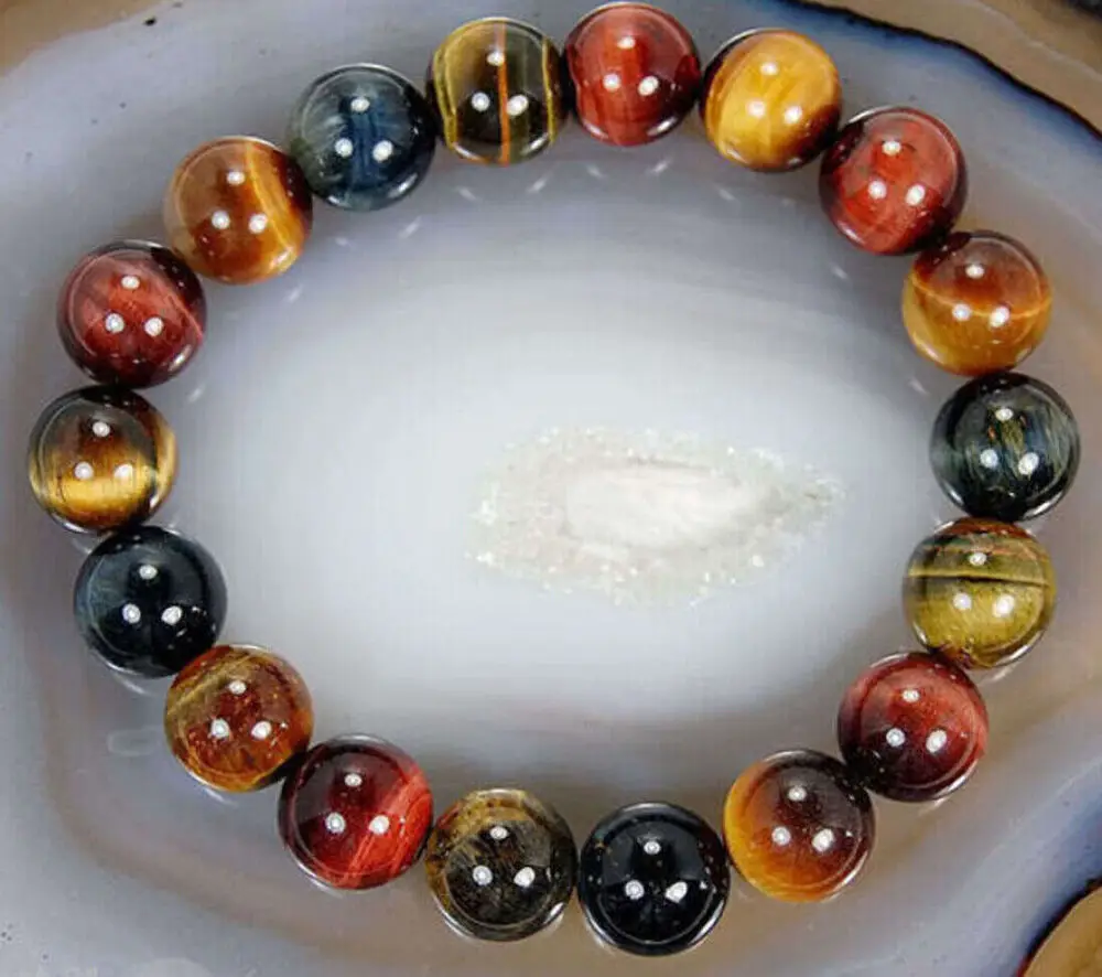 

10mm Natural Multi-Color Tiger's Eye Gemstone Round Beads Bracelet 7.5''