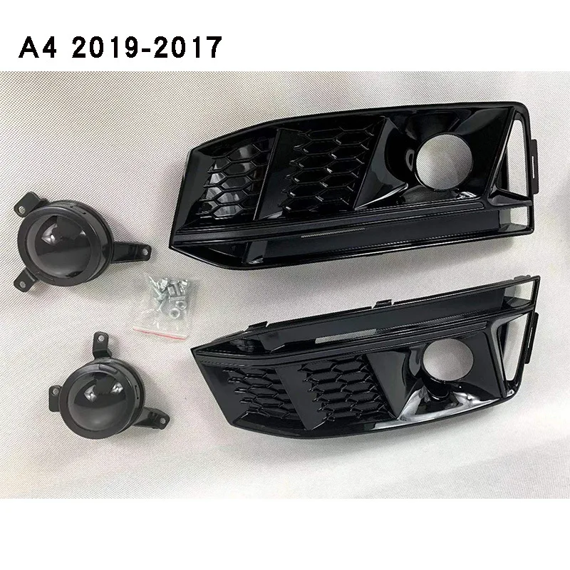 For 17-19 Audi S4 Fog Light Frame All Black Samurai A4B9 Sports Fog Light Cover Low-end to High-end with Holes