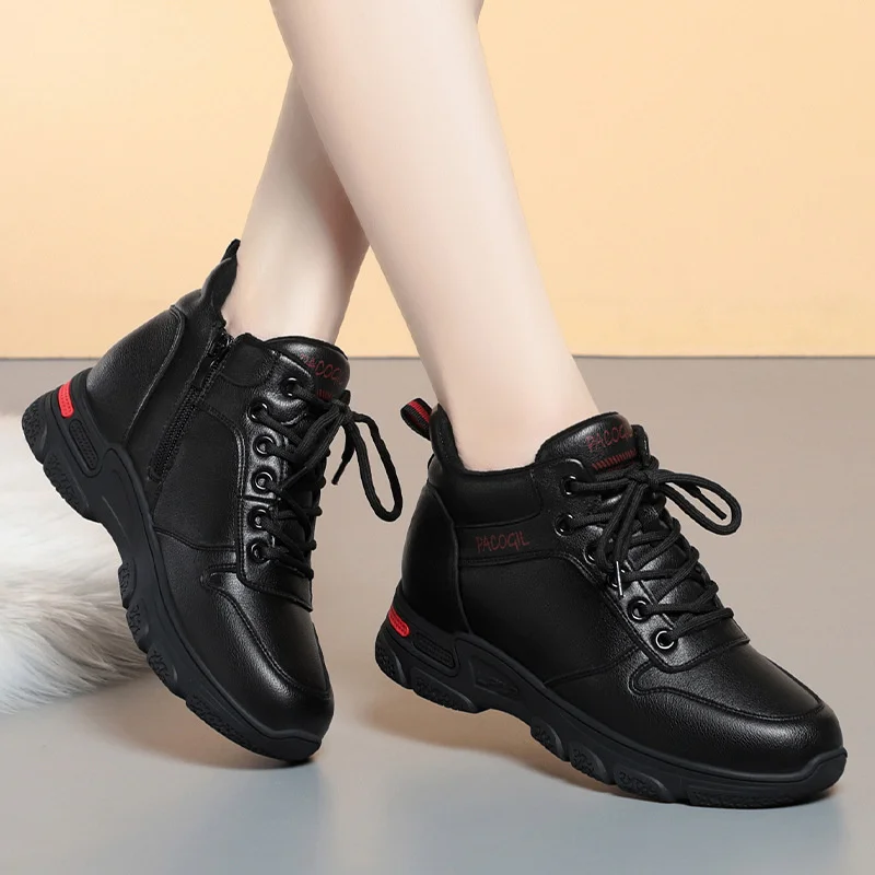 Fashion Women Casual Soft Shoes New Winter Warm Plus Velvet Black  Ankle Short Boots Thick-Soled Cotton Sneakers