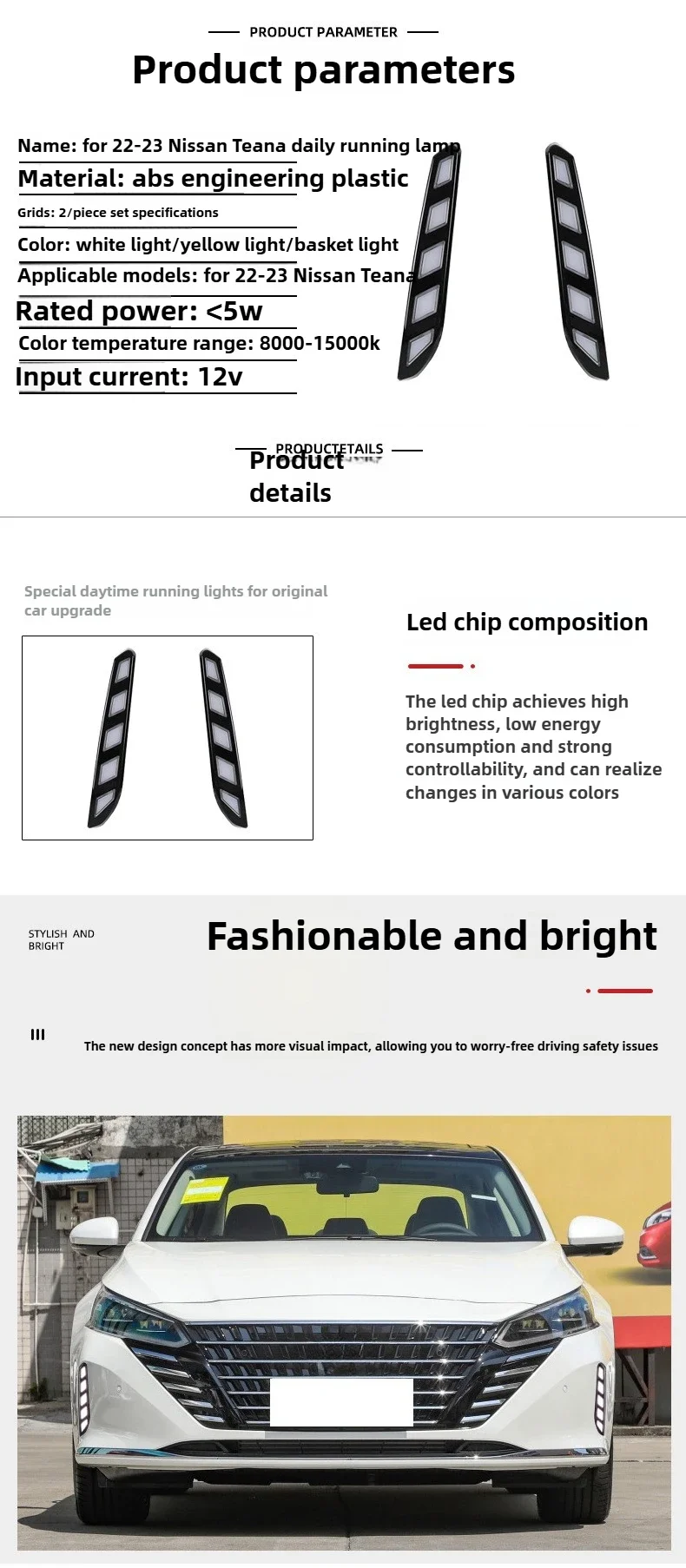Car Led Daytime Running Lights for Nissan Teana 2022 2023 with Dynamic Turn Signal DRL Front Bumper Fog Lamp Modified Daylight detail image 2