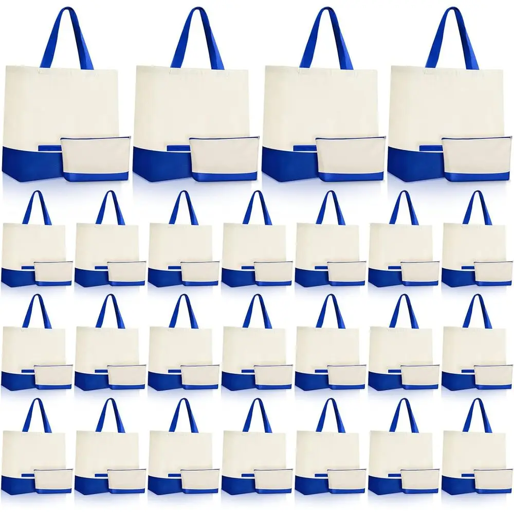 

Sanwuta Canvas Tote Bags Bulk with Zipper Cosmetic Pouch 18.5" Reusable Cotton Shopping Bag with Handle or DIY Crat