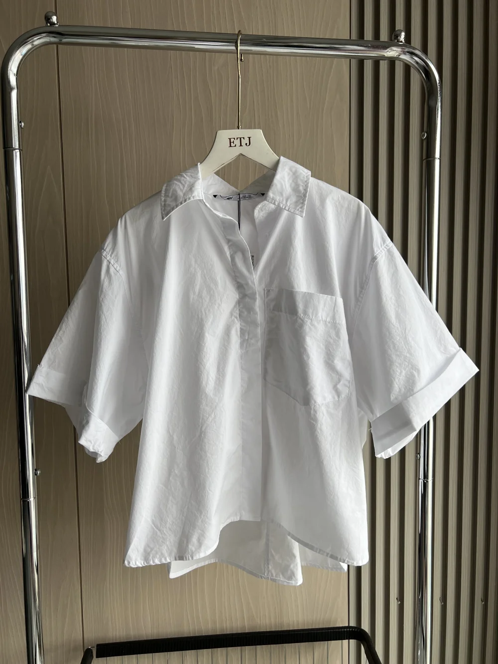 Pocket embellished poplin Shirt 2024 traf Summer new cotton loose edition rolled short sleeve shirt for women