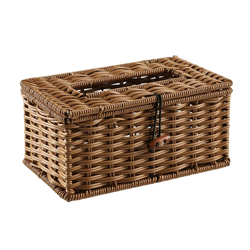 Imitated Rattan Draw Box Tissue Box Elegant Home Decoration Handmade Desktop Tissue Box Napkin Storage Box