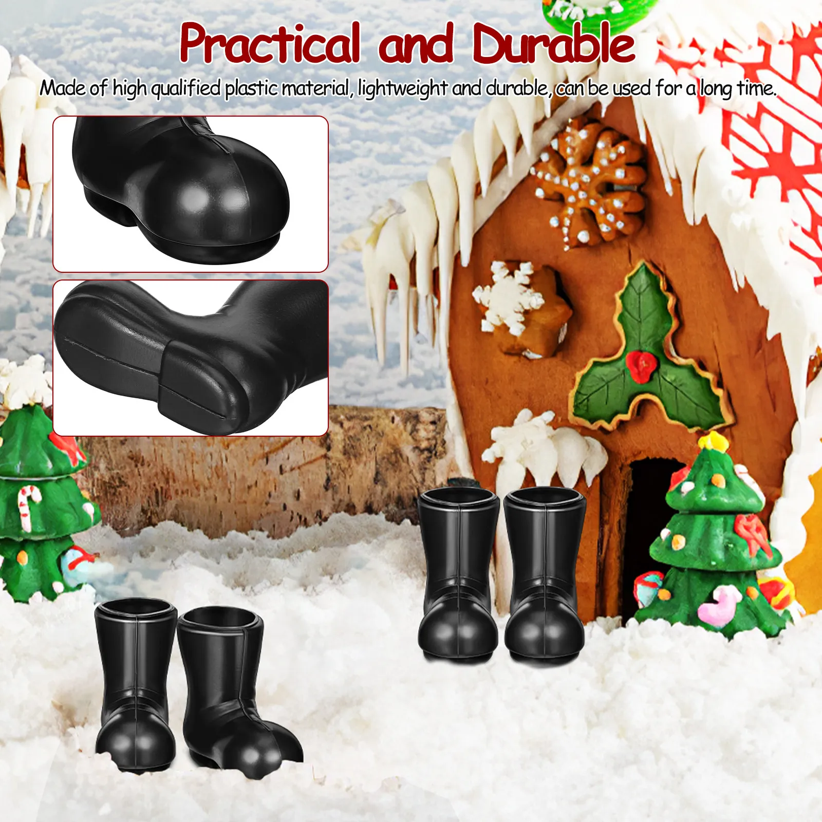 12Pcs Miniature Christmas Santa Boots Artificial Black Plastic Ornaments Home Office Desktop Holiday Decorations