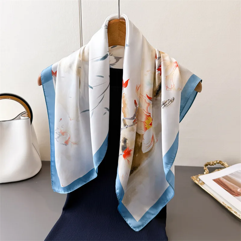 

Women's Vintage Versatile Thin Soft Satin Scarf Floral Print Hairband Spring Autumn Small Square Scarf for Tying Hair And Bags