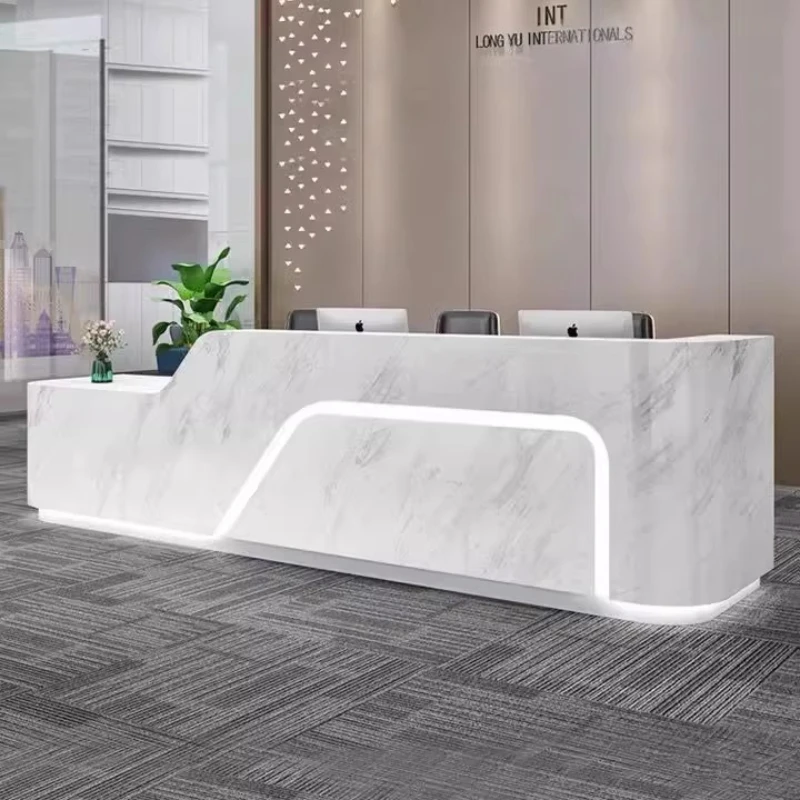 

Beauty Salon Desks Display Work Promotion High Quality Modern Counter Industrial Desks Business Curved Schreibtisch Furniture