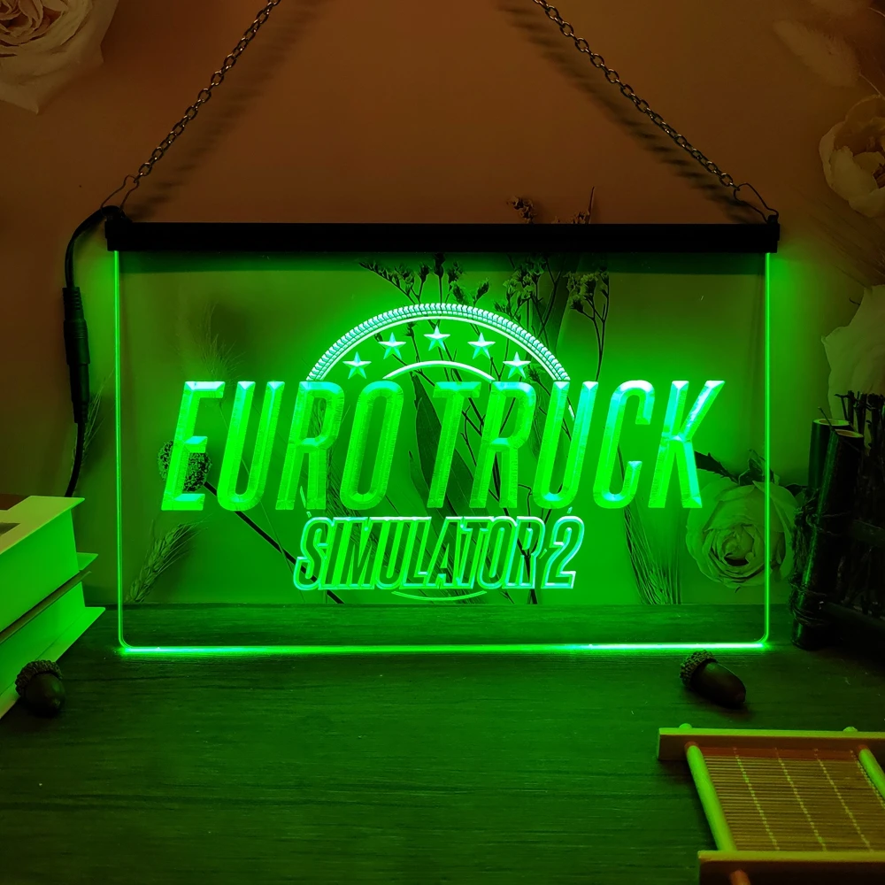 Euro caminhão simulador 2 cerveja clube festa-3d escultura led sinal de néon decoração para casa parede casamento criativo quarto mesa