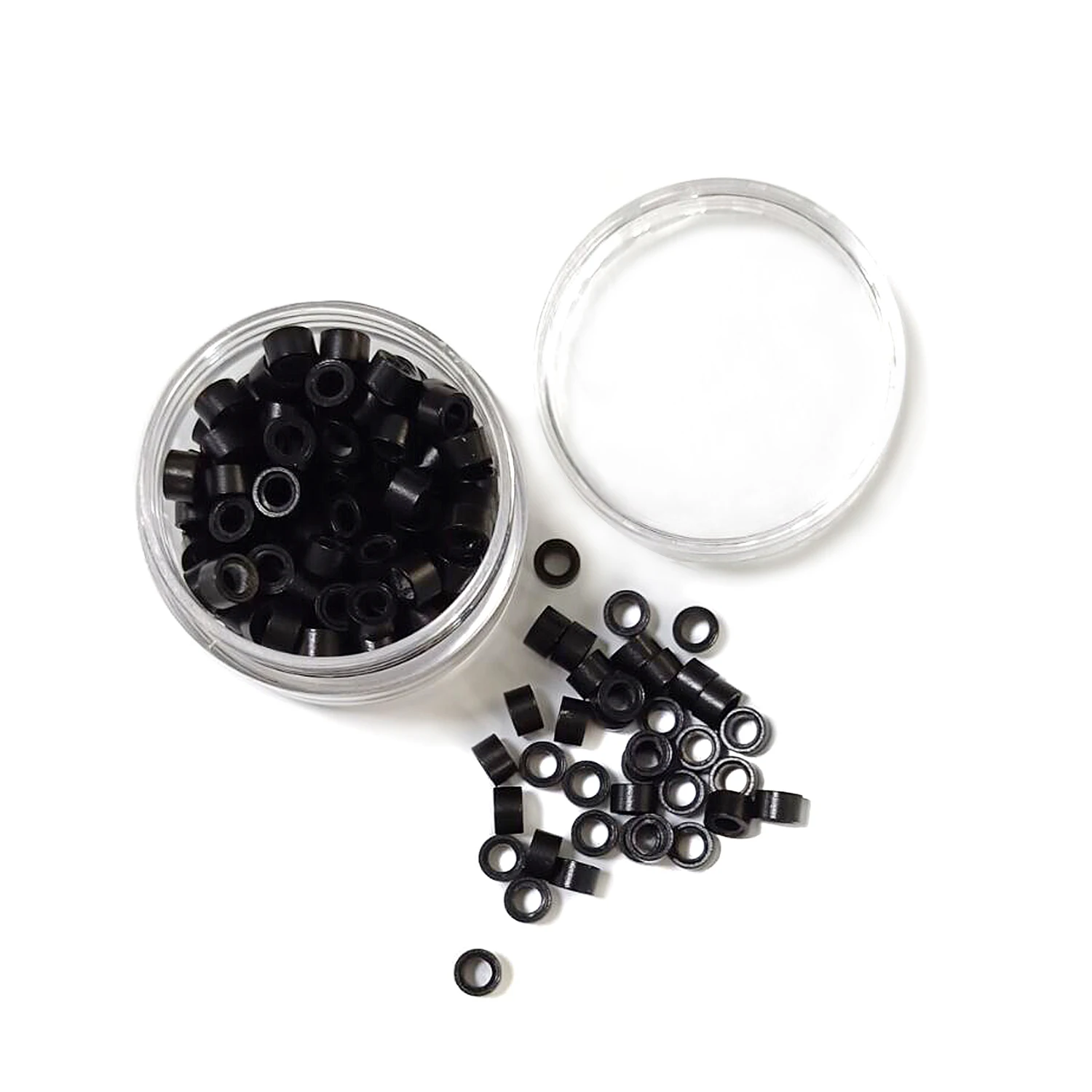 

200Pcs/Bottle Silicone Micro Link Beads Hair Extensions Link Rings Black 5.0X3.0X3.0cm