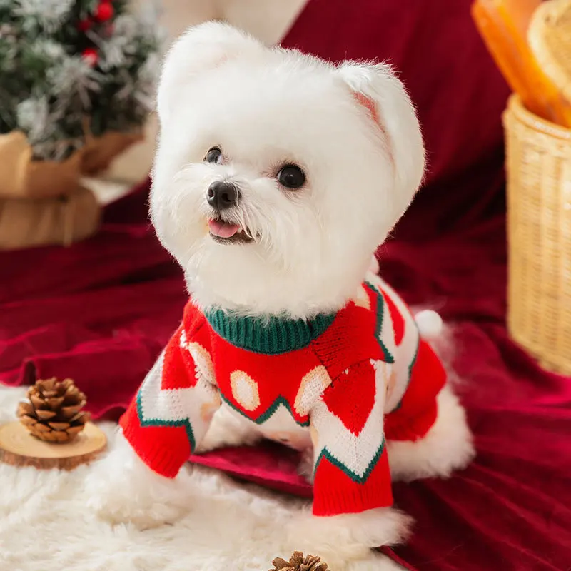 Christmas Dog Knit Red Dog New Year Clothes Cute Teddy Pullover Autumn and Winter Pet Warm Clothing XS-XL