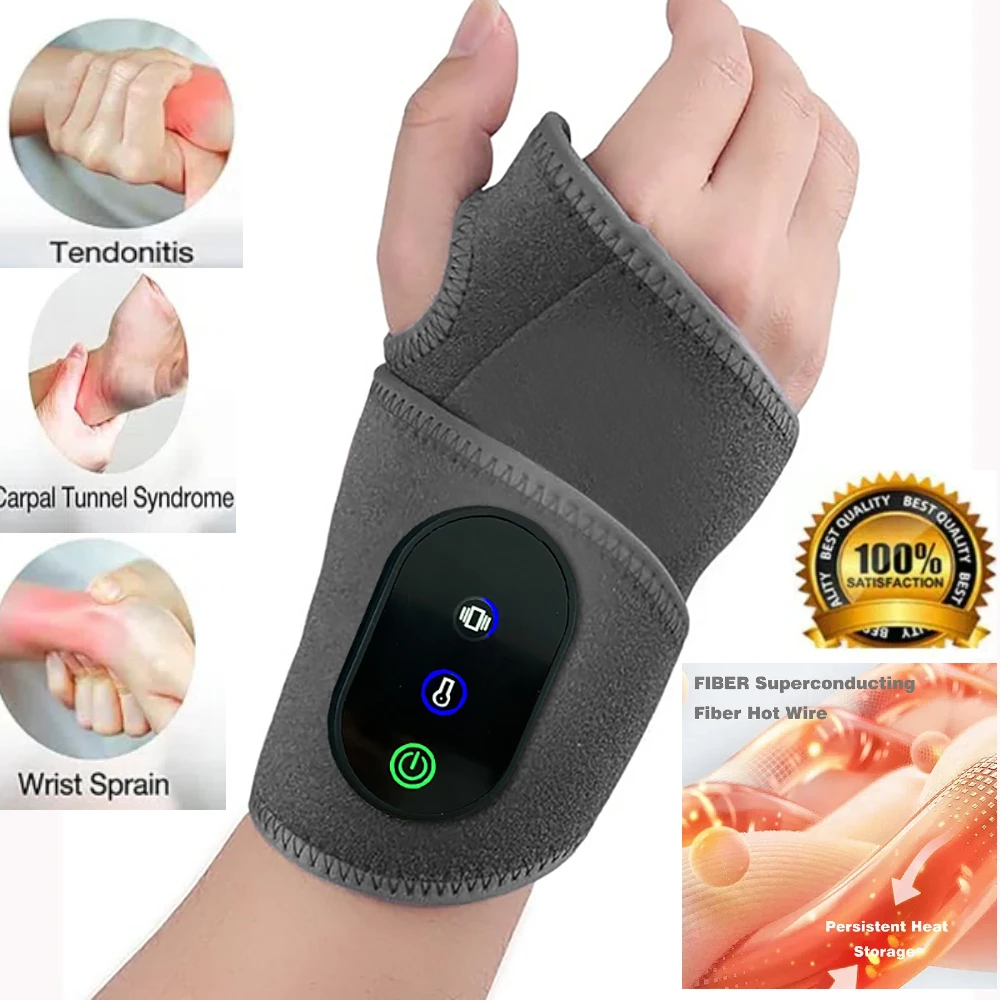 

Cordless Wrist Heating Pad, Wrist Massager for Carpal Tunnel, Vibration, Heated Wrist Wrap Brace, 2000mAh Rechargeable, Gray
