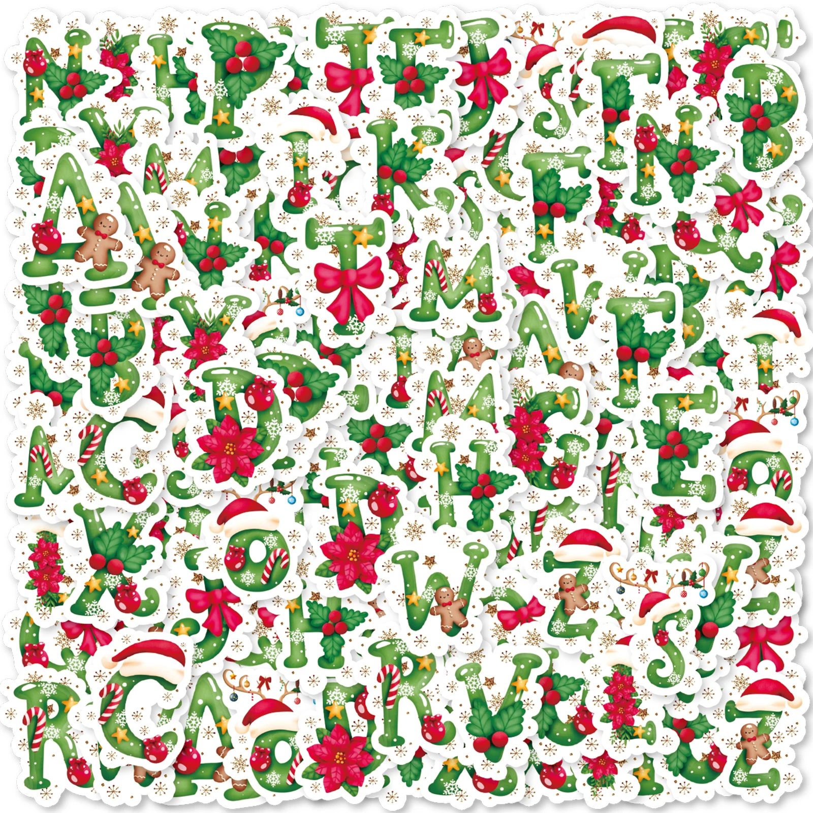 46 Stück Weihnachts-Buchstaben-Graffiti-Aufkleber, DIY-Dekoration, Laptop, Wasserbecher, Koffer, Gitarre, klassisches Spielzeug, wasserfeste PVC-Aufkleber