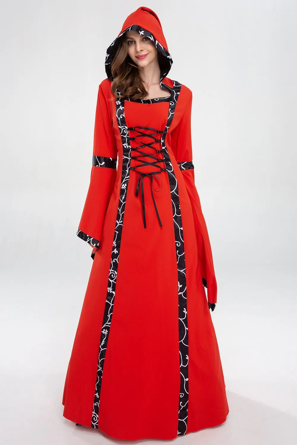 Vrouwen Middeleeuwse Jurk Kostuum Renaissance Gothic Cosplay Capuchon Lange Jurk Verkleedkleding