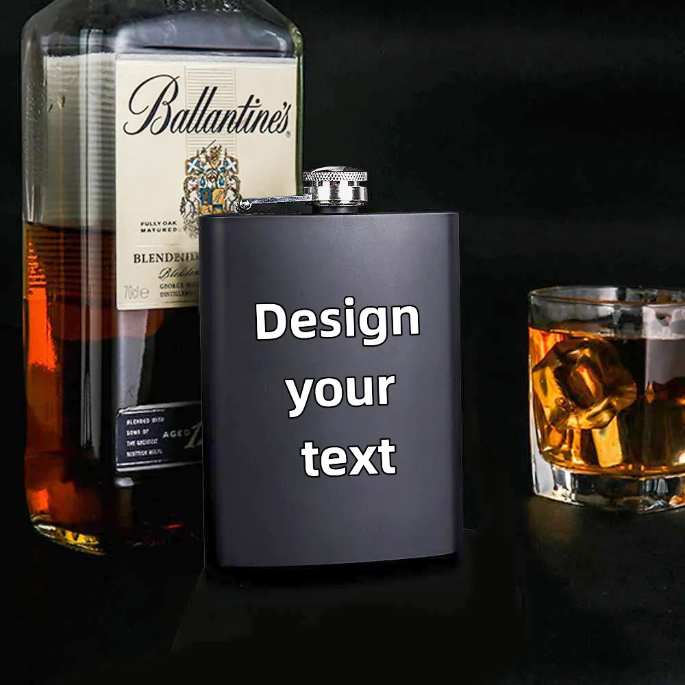 

6oz Customized Portable Stainless Steel full-black Hip Flask Best Gift Alcohol Whiskey Personalized Hip Flask Screw Cap Tour Pot
