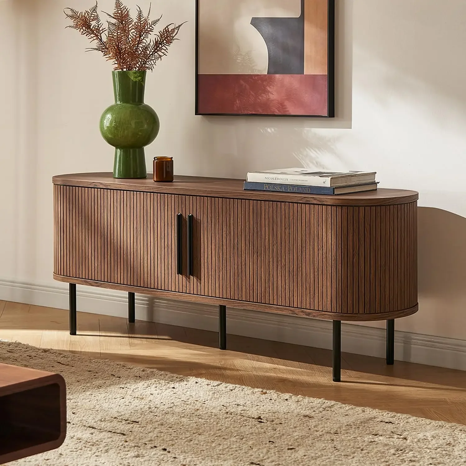 

Living room farmhouse Style Entertainment Center, TV Stand with Storage Sliding Barn Doors and Storage Cabinets