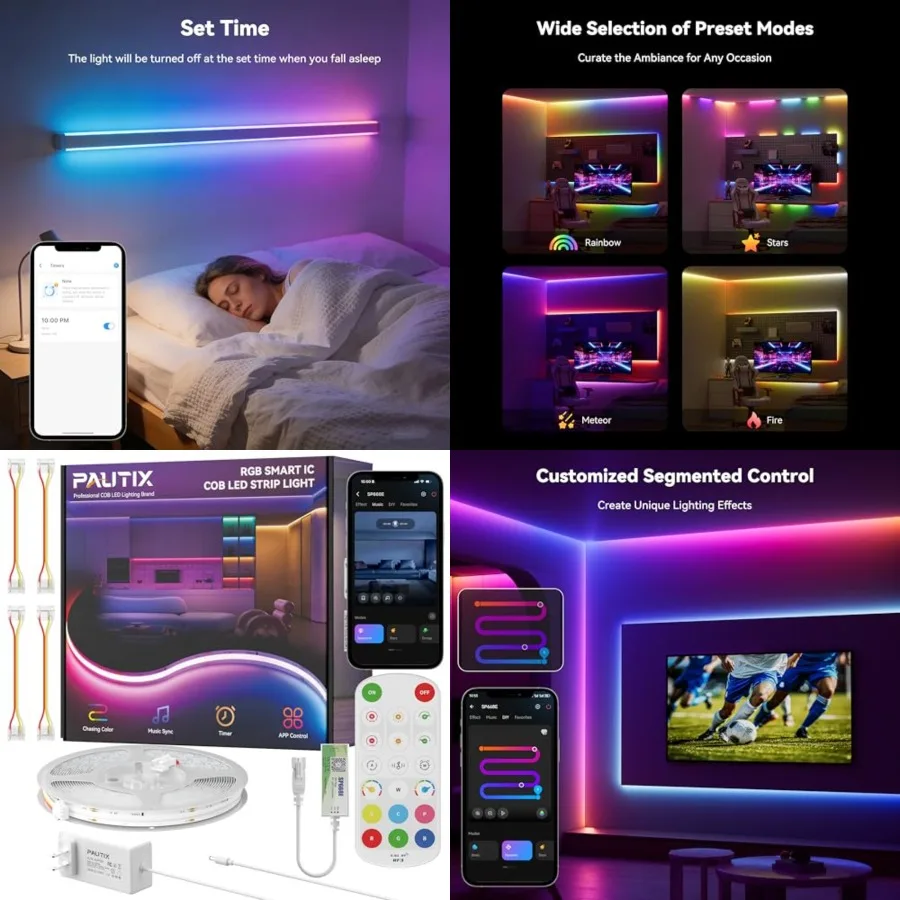 

COB LED Strip Lights Pro, UL-Listed RGB Smart IC Chasing Color Addressable COB LED Tape Light, Music Sync Flexible RGB LED Ligh