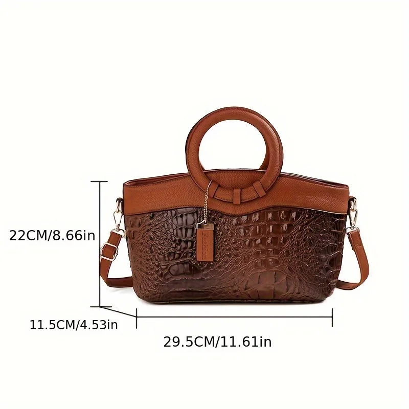 Retro fashion gradient crocodile handbag, perfect large-capacity contrast pendant decorative crossbody Bag