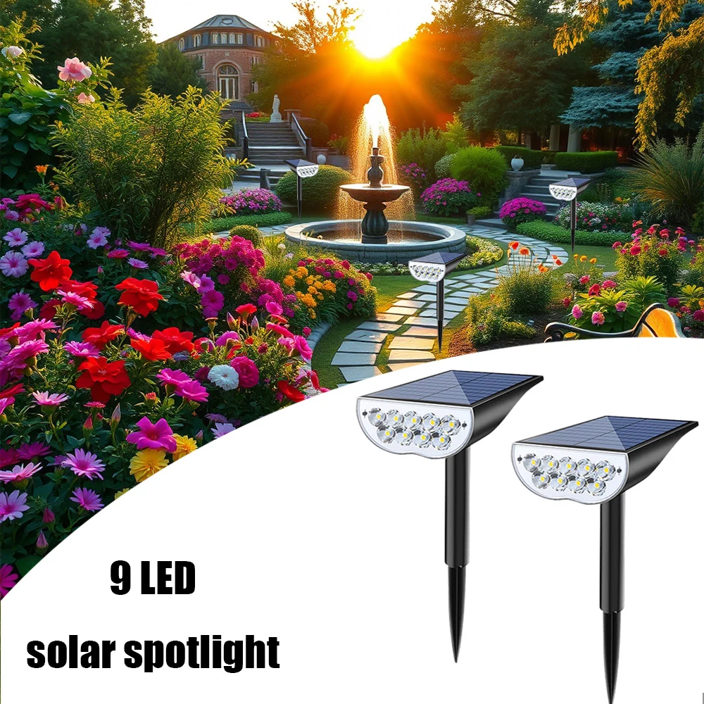 

9 LED Solar Spotlights 5 Modes IP65 Waterproof Landscape Lights Ground Mounted Lawn Lights for Garden Backyard Driveway Patio