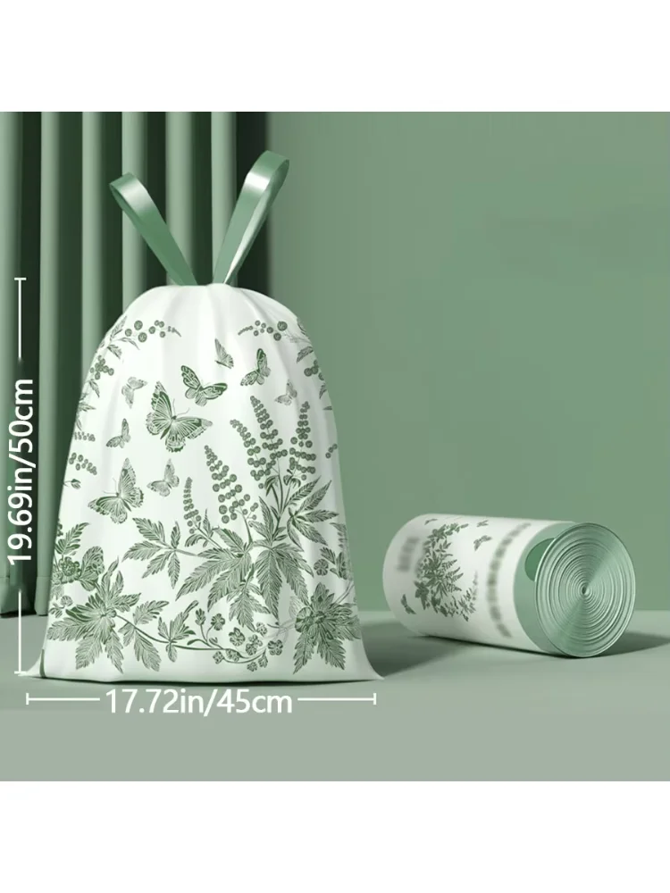 1 roll, 32 pieces, thick mugwort fragrance garbage bag, tear free drawstring, automatic closure, hand-held garbage bag