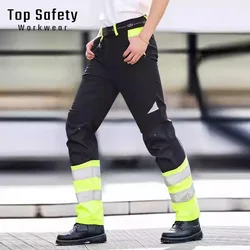 Reflective Winter Fleece Pants Men High Visibility Pants Men Waterproof Windproof Multi Pockets Work Pants Men Construction