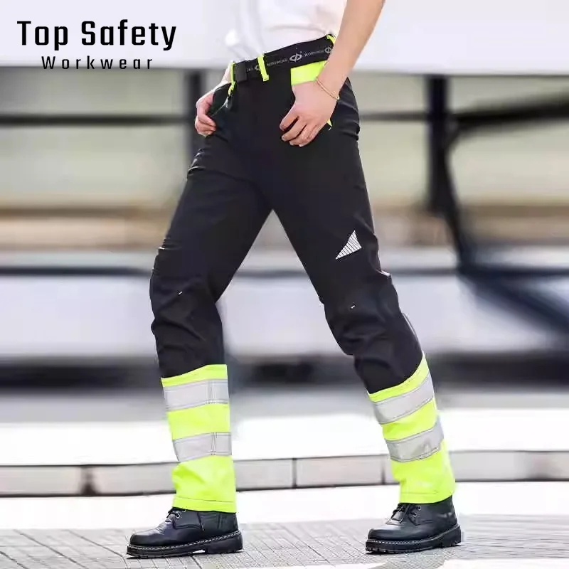 Reflective Winter Fleece Pants Men High Visibility Pants Men Waterproof Windproof Multi Pockets Work Pants Men Construction
