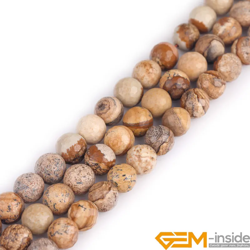 Round Natural Stone Picture Jaspers Beads For Jewelry Making Loose DIY Strand 15 Inches 3/4/6/8/10/12mm