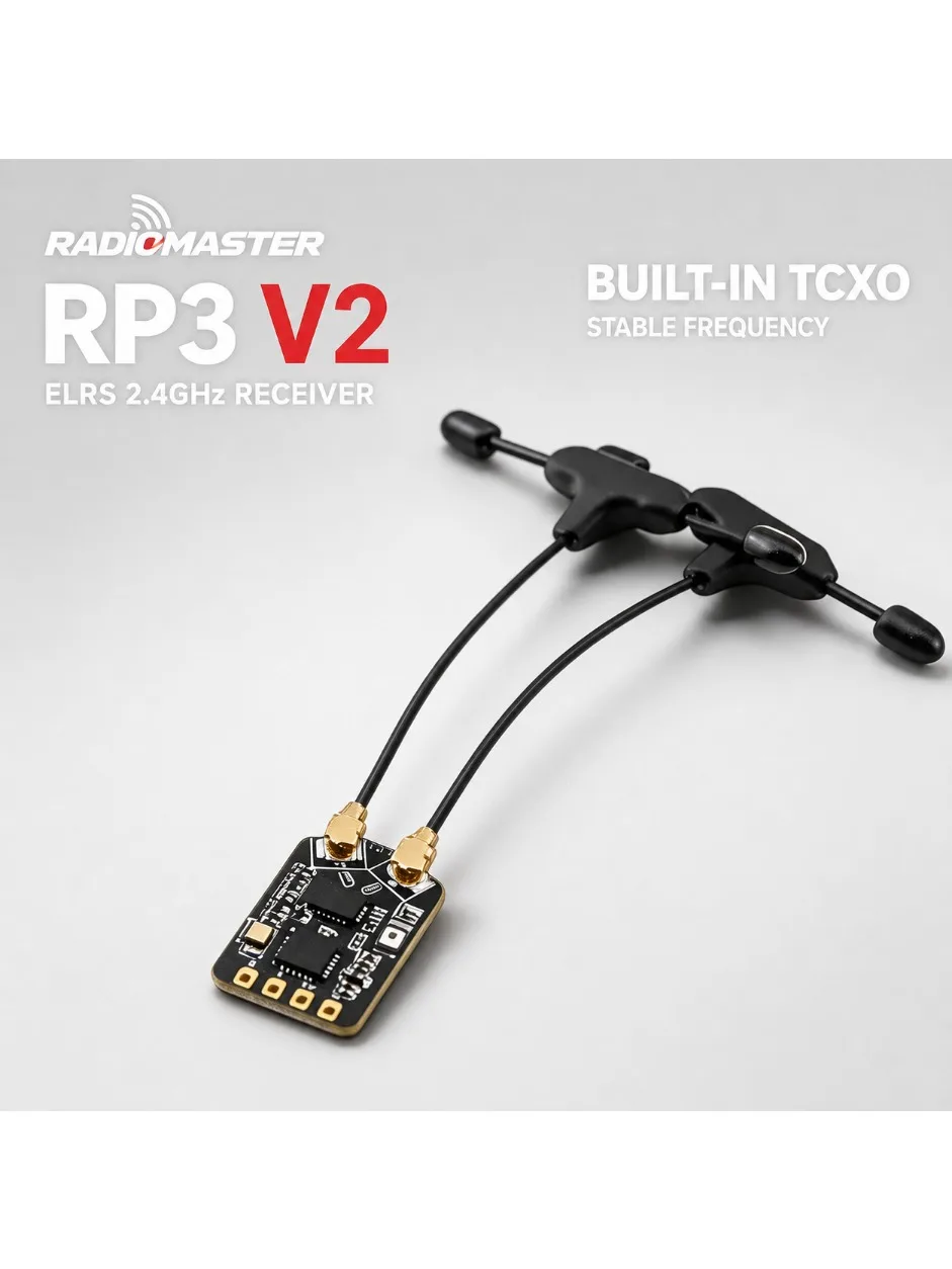 RadioMaster RP3 V2 ExpressLRS Receiver 2.4GHz Dual Antenna Diversity 100mW Telemetry TCXO Long Range CRSF RX for FPV Quadcopters