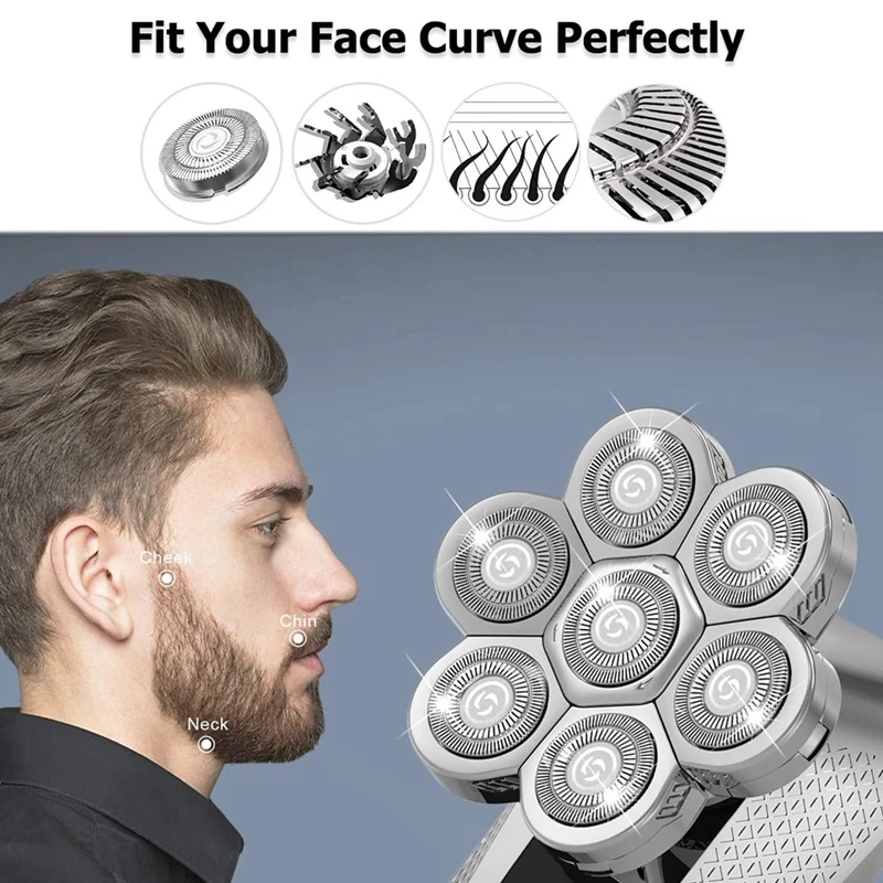 shaver head7D Electric Shaver Replacement L Waterproof Blade Flexible Cutter Floating Face Beard Shaver Blade