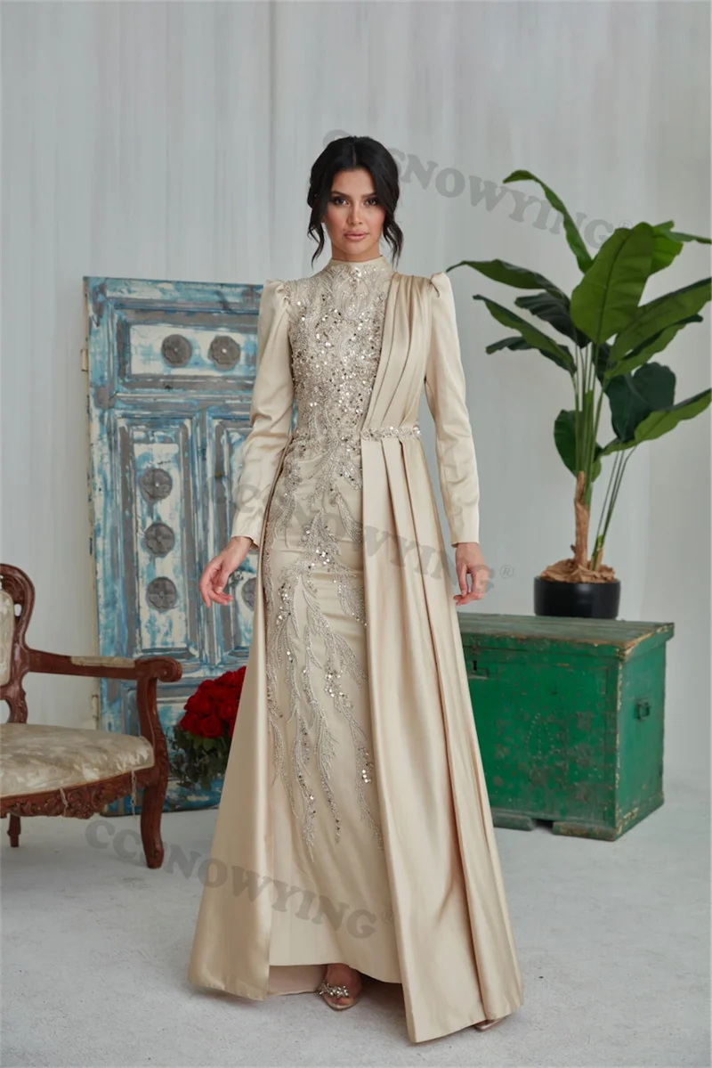 Robe de Soirée Musulmane à Manches sulfet Col Haut pour Femme, Tenue de Bal Islamique, Arabe, Dubaï