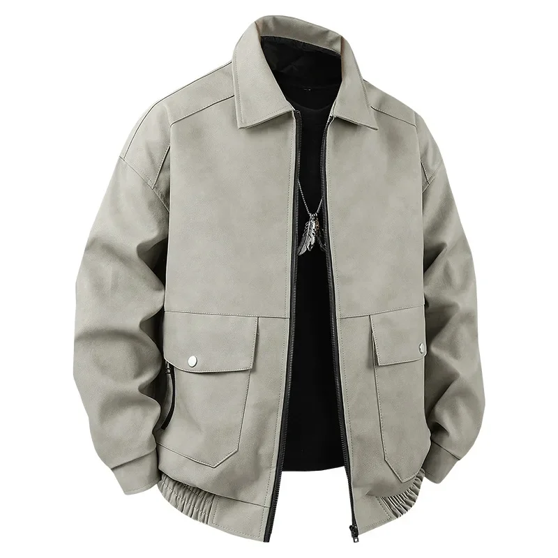 레트로 스웨이드 가죽 재킷, 트렌디하고 다재다능한 바이커 재킷, 고품질 방풍 슬림핏 남성 재킷, 봄 가을 코트