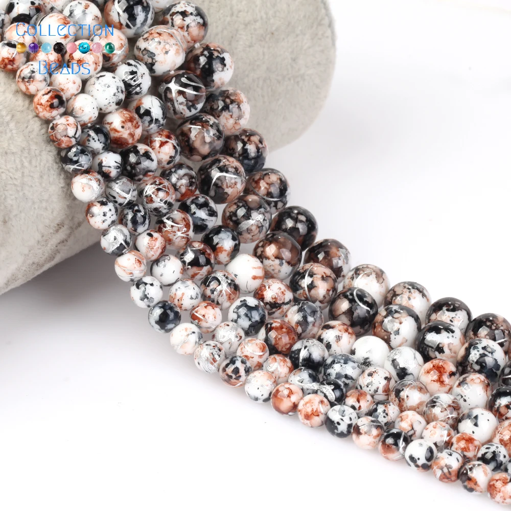6/8/10mm Natural Stone Beads Brown Black White Stone Round Spacer Loose Beads For Jewelry Making DIY Bracelets Accessories
