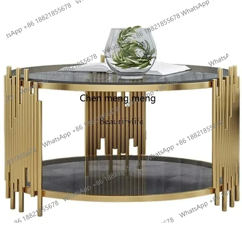 Neue stil Nordic wohnzimmer doppel-schicht gehärtetem glas kaffee tisch modische schmiedeeisen runde rand tisch s8350